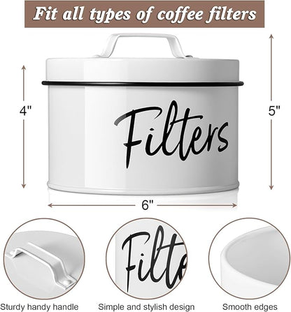 DRASTAR Coffee Filter Holder, Filter Storage with Lid for Counter, Storage Basket Container for Coffee Bar Accessories Decor, White