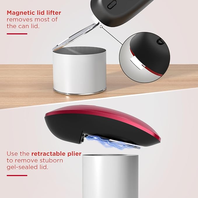 Canslab Ultrablade PRO Auto Stop Can Opener - Rechargeable Electric Can Opener for Kitchen for Seniors with Arthritis- One touch Side Cut Can Opener, Smooth Edge, Handfree, Portable Small Size, Red - Image 7