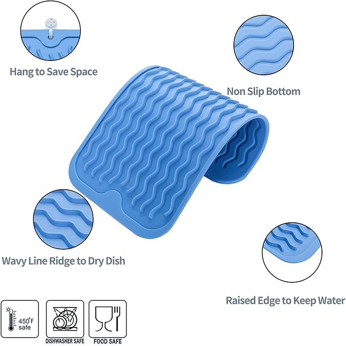 MicoYang Silicone Dish Drying Mat for Multiple Usage,Easy clean,Eco-friendly,Heat-resistant Silicone Mat for Kitchen Counter or Sink,Refrigerator or Drawer Liner Lichen BlueL S 12 inches x 6 inches - Image 3