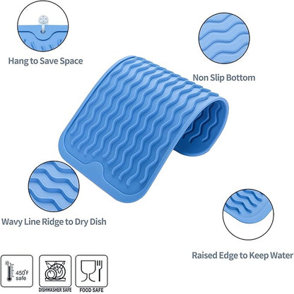 MicoYang Silicone Dish Drying Mat for Multiple Usage,Easy clean,Eco-friendly,Heat-resistant Silicone Mat for Kitchen Counter or Sink,Refrigerator or Drawer Liner Lichen BlueL S 12 inches x 6 inches - Image 3
