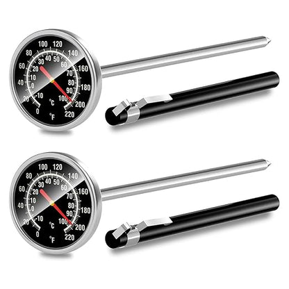 Instant Read Meat Thermometer - Stainless Steel Food Thermometer for Grilling, Cooking, BBQ - 1.5-Inch Dial Kitchen Temperature with 5.5-Inch Probe for Turkey, Beef, Milk, Coffee (2 Pcs)