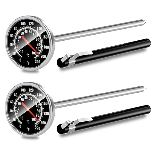 Instant Read Meat Thermometer - Stainless Steel Food Thermometer for Grilling, Cooking, BBQ - 1.5-Inch Dial Kitchen Temperature with 5.5-Inch Probe for Turkey, Beef, Milk, Coffee (2 Pcs)