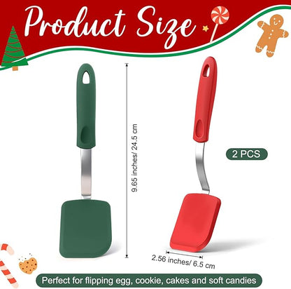 Silicone Cookie Spatula Turner 2 Pack Mini Brownie Spatula Flexible Kitchen Small Silicone Turner for Nonstick Cookware Heat Resistant No Scratch Flipper for Egg Pancake(Red, Green) - Image 3