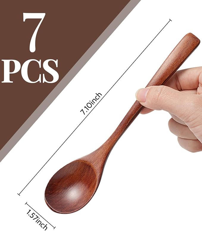 7 Pcs Wooden Spoons for Eating, Small Serving Spoon for Honey, Tea, Coffee, Soup Wood Teaspoons for Cooking, Mixing, Stirring - Image 7