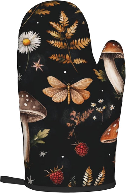 Mushroom Oven Mitts Set – Vintage Pot Holders Kitchen Gloves for Women Farmhouse Kitchen Mitts Floral Herb Potholders Set of 2 Durable for Cooking Baking - Image 8