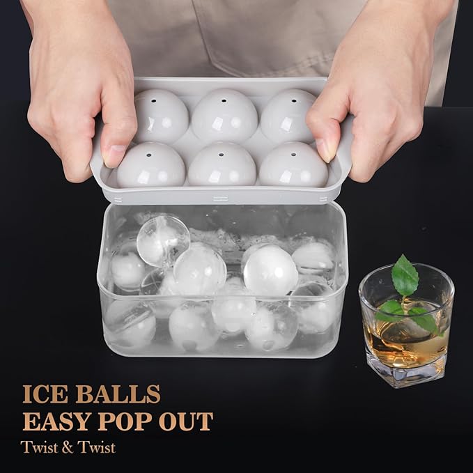Whiskey Ice Cubes Mold 2 Pack - Round Ice Cube Mold & Ice Ball Maker Set with Storage Bin, Ice Cube Trays with Lid, Tongs for Bourbon & Cocktails, Gifts for Whiskey Lover - Image 6