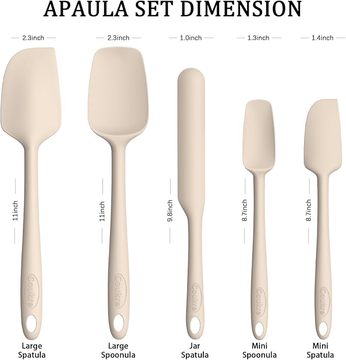 Coukre Silicone Spatula Set of 5,High Temperature Resistant, Food Grade Silicone, Dishwasher Safe, for Baking, Cooking (Pure Beige) - Image 2
