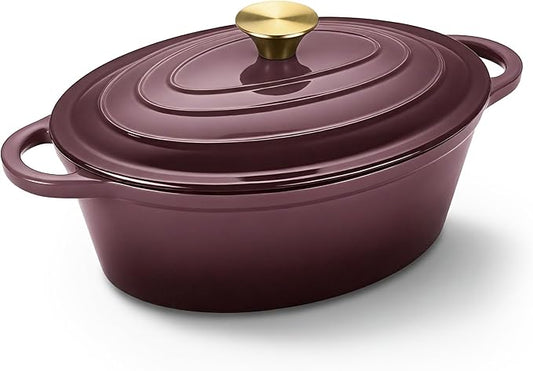 Oval Dutch Oven for Bread Baking, 4.5 Quart Non Stick Enameled Cast Iron Dutch Oven Pot with Lid, Oven Safe Oval Casserole with Lid up to 500°F for Baking, Braising, Stews, Roasting, Fig