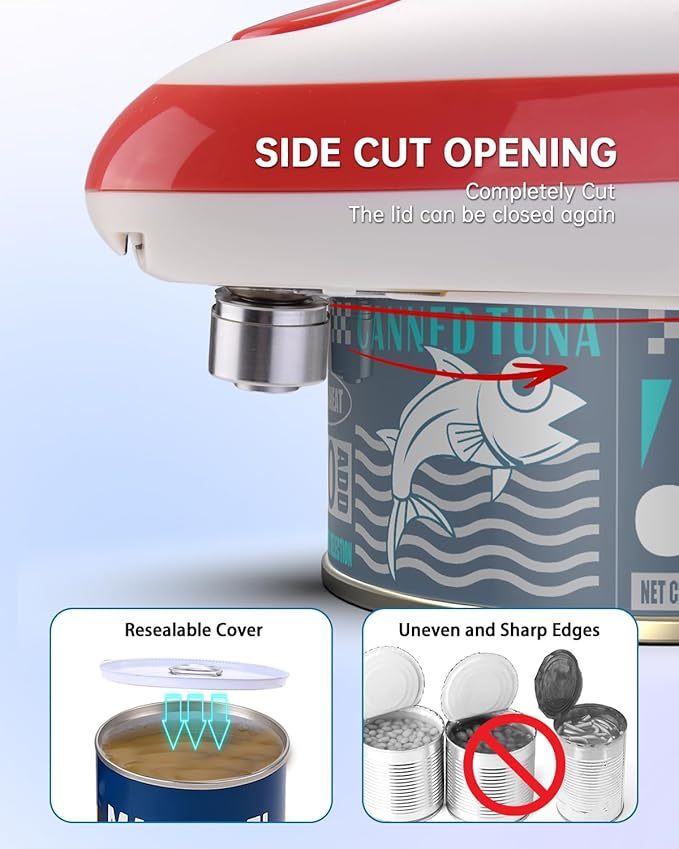 CIRCLE JOY Electric Can Opener, One-Touch Automatic Can Opening with Smooth Edges, Food Safety Handheld Battery-Operated Can Opener for Kitchen and Seniors, Red - Image 2