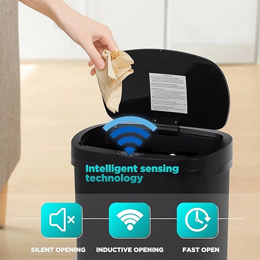 PayLessHere | 13 Gallon Plastic Trash Can | Black | Automatic Touchless Lid with Motion Sensor | Kitchen Garbage Can with Waterproof Design | for Home, Office, Bathroom | Pack of 1 - Image 3