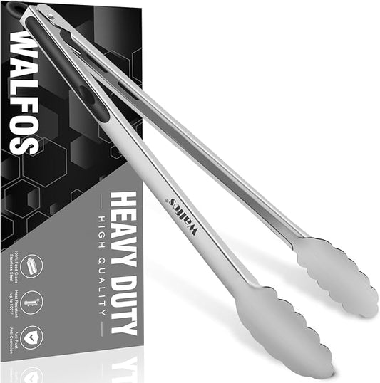 Walfos 17 Inch Extra Long Grill Tongs, Ultimate Stainless Steel BBQ Tongs for Grilling, Cooking, BBQ/Barbecue, Buffet and Turning Food by Walfos