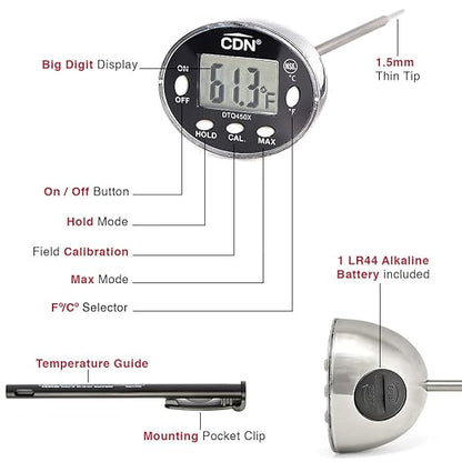 CDN Waterproof Digital Thermometer Long 4.75" Stem, NSF Certified, Ideal for for Bread Baking, Cooking, Brewing - DTQ450X - Image 5