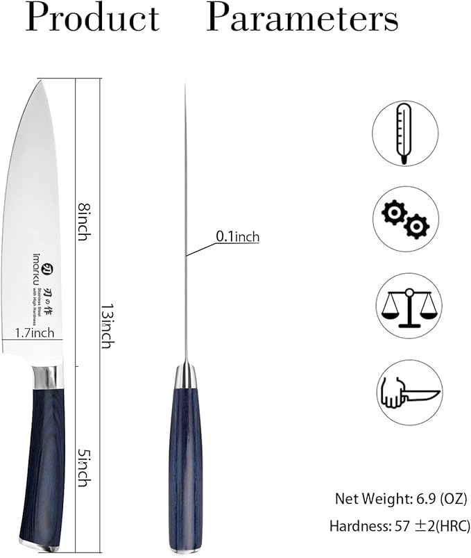 imarku Chef Knife - 8 Inch Pro Kitchen Knife, High Carbon Stainless Steel Japanese Knife, Chef's Knives with Ergonomic Handle, Ultra Sharp Knife, Gifts for Men and women,Blue Handle Gyutou Knives - Image 5
