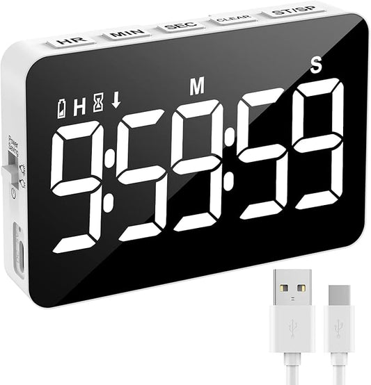 Rechargeable Digital Kitchen Timer for Cooking, Magnetic Timers with Countdown/up, Kids Timer with 5”LED Display 3 Brightness 4 Volume Adjustable for Classroom/Office/Home/Work/Study/Fitness/Game by Samshowmakesyourkitchentechnologicalmodernandadvanced