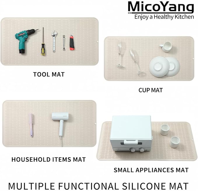 MicoYang Silicone Dish Drying Mat for Multiple Usage,Easy clean,Eco-friendly,Heat-resistant Silicone Mat for Kitchen Counter or Sink,Refrigerator or Drawer Liner Tapioca 5XL 36inches x 18inches - Image 4