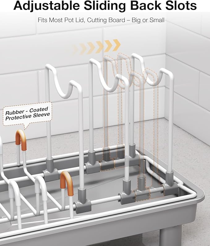 Dish Rack, Carbon Steel Small Dish Drying Rack Rustproof for Kitchen Counter, Compact Space-Saving Dish Drainer with Adjustable Slots for Small Kitchens & Apartments, 16.5×6.5×7inch, Grey - Image 6