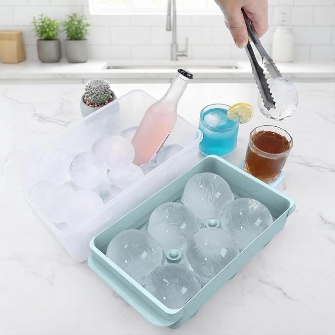 Large Ice Ball Maker Mold, 1.9" Round Ice Cube Mold for Whiskey Bourbon Cocktail, 6 Balls, Sphere Ice Mold, Big Ice Cube Tray with Container and Tongs, Easy to Fill & Release - Image 7