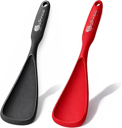 Silicone Spoon Spatula for Cooking - Multifunction Scoop Spatula Spoonula - Heat Resistant Cooking Spoon for Nonstick Cookware - Large Silicone Kitchen Spoon - Seamless Design (Black/Red,2pcs) by salbree
