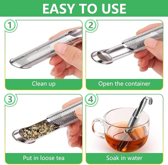 Stainless Steel Tea Diffuser, 2026 Upgraded Tea Pipe Infuser with Hanging Hook & Long Handle, Fine Mesh Tea Steeper for Loose Leaf Tea, Coffee & Spices (Includes Cleaning Brush) (2Pcs)