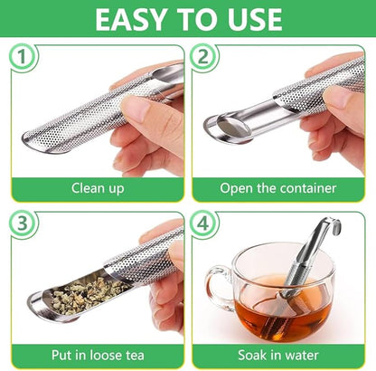 Stainless Steel Tea Diffuser, 2026 Upgraded Tea Pipe Infuser with Hanging Hook & Long Handle, Fine Mesh Tea Steeper for Loose Leaf Tea, Coffee & Spices (Includes Cleaning Brush) (2Pcs)