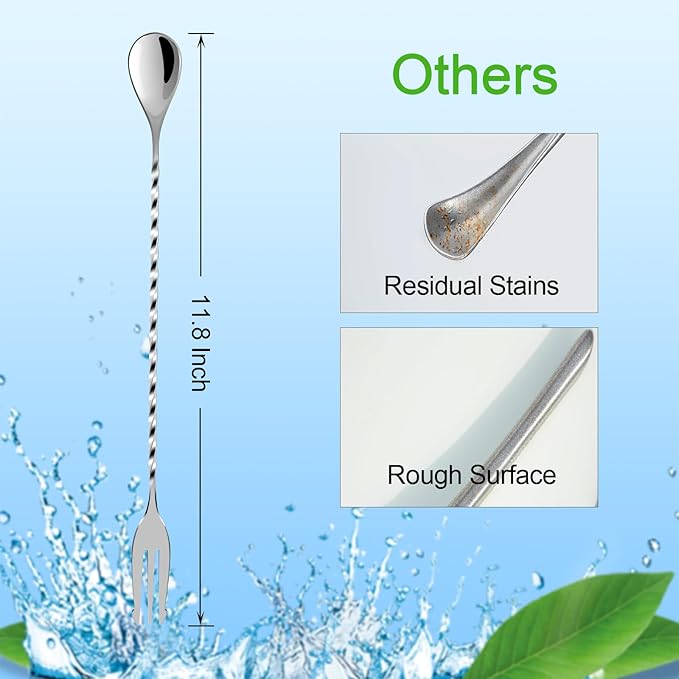 BRIOUT 2 Pcs Bar Spoon, 12 Inches Long Handle Drink Stirrer, Stainless Steel Bar Cocktail Mixing Spoons with Double Ended Design for Stirring, Silver - Image 2