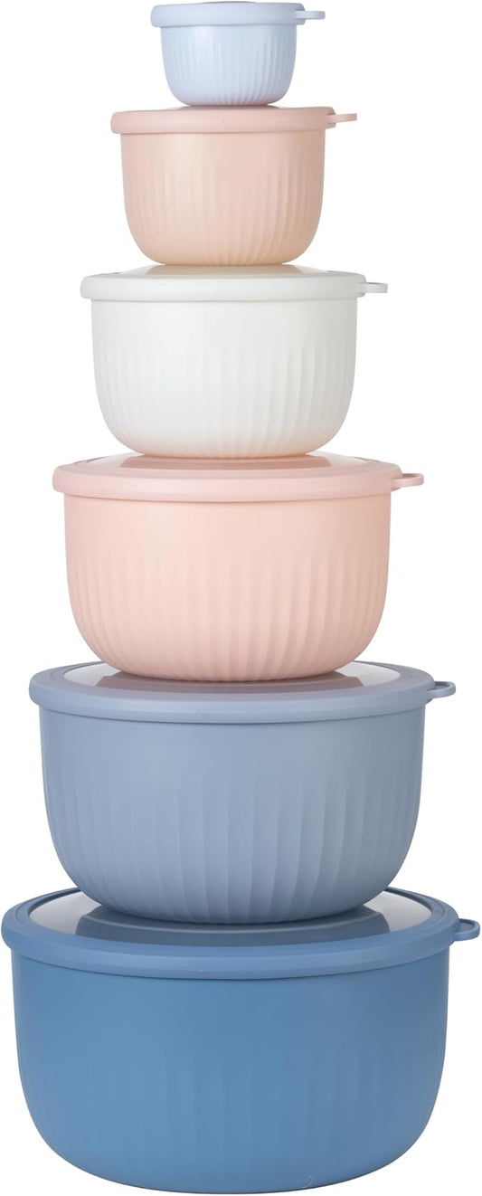 COOK WITH COLOR Prep Bowls with Lids- Wide and Deep Nesting Plastic Small Mixing Bowl Set with Lids, 12 Piece Set - Deep Bowls, Blue/Pink by CookwithColor