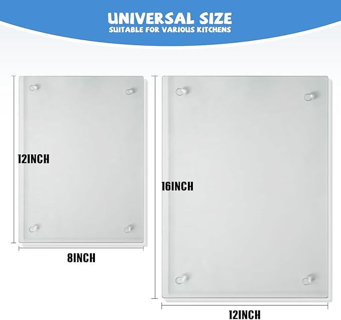 Mymonfif Tempered Glass Cutting Board for Kitchen, Clear Glass Board for Countertop, Heat Resistant, with Non-Slip Feet, 12x16" & 12x8" 2 Pcs Clear - Image 2