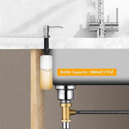 Soap Dispenser for Kitchen Sink, Built in Sink Soap Dispenser Lotion Dispenser with 17 OZ Bottle, Refill from The Top Bar Sink Soap Dispenser, Brushed Nickel (2 Pack)