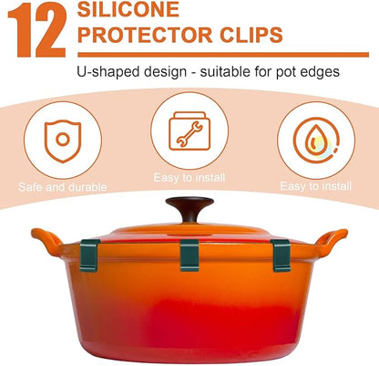 12pcs Dutch Oven Lid Protector Clips, Cookware Protectors for Stacking Bumpers Lifter Accessories Silicone Replacement Pan Clips for Stacking Pans and Display of Dutch Oven Pots (Dark Green)