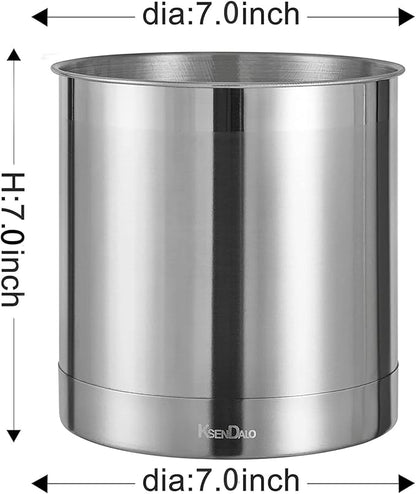 KSENDALO Stainless Steel Utensil Holder 7x7inch Large Utensil Holder for Countertop, Round Utensil Caddy for Spoons, Silverware, and Spatulas for Kitchen, Silver - Image 4