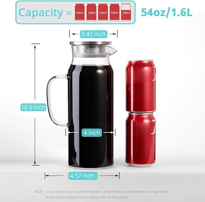 Bivvclaz 2 Pack 1.6 Liter 54 oz Glass Pitcher with Lid and Handle, Glass Carafe Water Pitcher for Hot/Cold Water, Iced Tea, Drinks, Coffee, Juice and Homemade Beverage - Image 2
