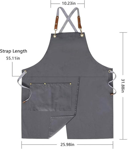 KITCHIEF Pottery Apron Split Leg,Cross Back Chef Apron with Pockets,Painting Apron with Adjustable Straps for Cooking,Baking,BBQ,Ceramic,Gardening(Gray)