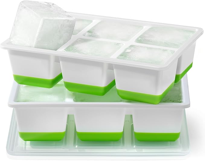 Large Ice Cube Trays 2 Pack, Easy Release 2.4" Super Big Ice Cubes, Stackable Ice Trays for Freezer, Silicone Cocktail, Whiskey Ice Cubes Mold with Lid, Dishwasher Safe - BPA Free by Jrisbo