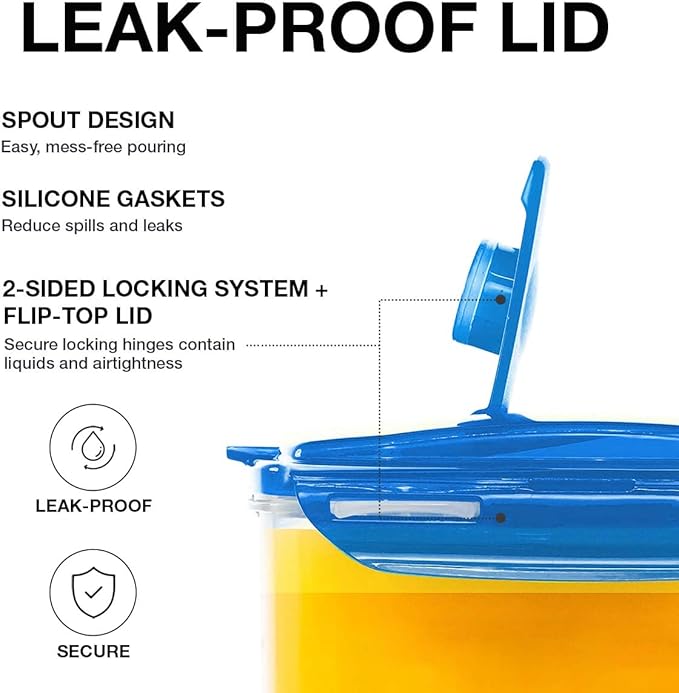LocknLock Aqua Fridge Door Water Jug with Handle BPA Free Plastic Pitcher with Flip Top Lid Perfect for Making Teas and Juices, 2 QT, Blue (Pack of 5) - Image 2