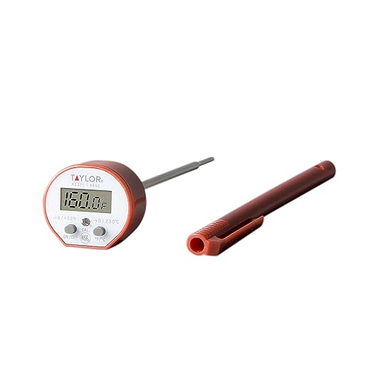 Taylor Waterproof Digital Instant Read Thermometer For Cooking, BBQ, Grilling, Baking, And Meat, Comes With Pocket Sleeve Clip, Red by Springfield