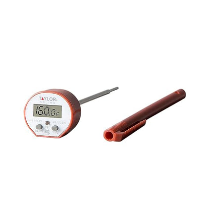 Taylor Waterproof Digital Instant Read Thermometer For Cooking, BBQ, Grilling, Baking, And Meat, Comes With Pocket Sleeve Clip, Red by Springfield
