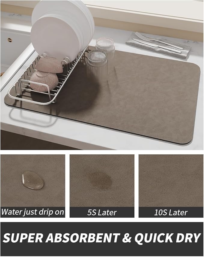 AMOAMI Coffee Mat Hide Stain Rubber Backed Absorbent Dish Drying Mat for Kitchen Counter - Fits Under Coffee Maker or Machine - Image 3
