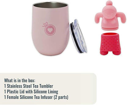 Gift Set for Women - Pink Tumbler with Infuser and Cute Silicone Infuser Girl for Loose Leaf Tea, Ideal Gift for Tea Lovers, Set of 2