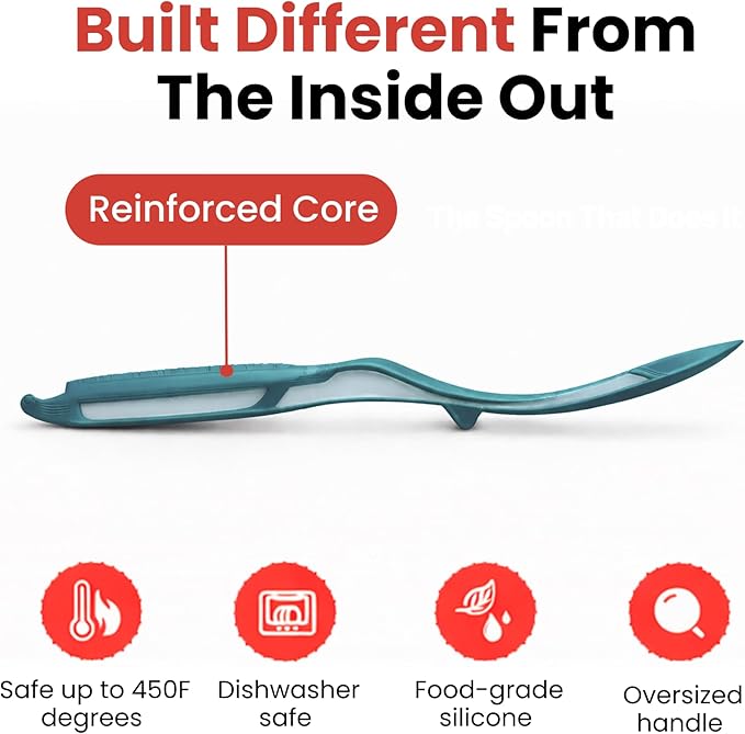 Silicone Spoon Spatula for Cooking - Multifunction Scoop Spatula Spoonula - Heat Resistant Cooking Spoon for Nonstick Cookware - Large Silicone Kitchen Spoon - Seamless Design (Teal,2pcs) - Image 2