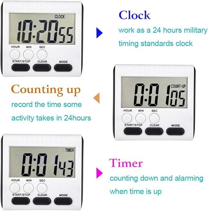 Xuhal 25 Pack 24 Hours Kitchen Timer with Alarm Magnetic Digital Clock Loud Alarm, Big Screen and Strong Magnet Manual Switching Count up or Down and Memory Function for Baking Sports Office Study