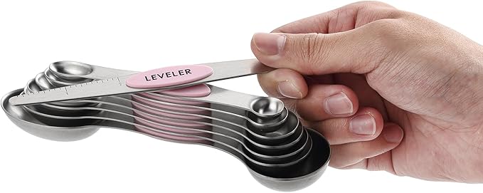 Spring Chef Stainless Steel Magnetic Measuring Spoons Set of 8 with Leveler, Dual Sided Teaspoon & Tablespoon Measuring Spoons with Strong Magnets, Kitchen Gadgets for Baking & Cooking - Pink Lemonade - Image 8