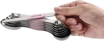 Spring Chef Stainless Steel Magnetic Measuring Spoons Set of 8 with Leveler, Dual Sided Teaspoon & Tablespoon Measuring Spoons with Strong Magnets, Kitchen Gadgets for Baking & Cooking - Pink Lemonade - Image 8
