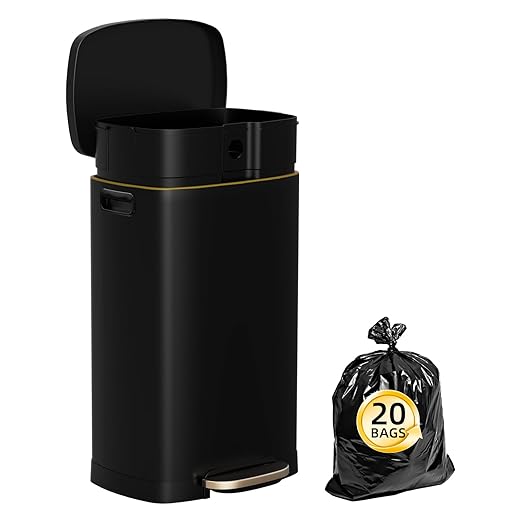 KdbK 13 Gallon Trash Can with Lid, 50L Fingerprint Proof Stainless Steel Kitchen Trash Can with Removable Inner Bucket and Lid Soft Close, Pedal Rubbish Bin for Home Office, Black - Image 7