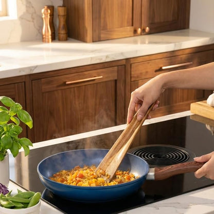 SLATE & ROYCE Wooden Spoon and Spatula Set, 2-Piece Non-Toxic Acacia Wood Cooking Utensils — Long Wooden Spoon for Cooking & Wood Spatula Scraper, Non-Stick, Cast Iron & Stainless Steel