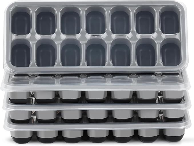 Ice Cube Tray 4 Pack, Easy-Release & Flexible 56 pcs Silicone Ice Cube Trays with Spill-Resistant Removable Lid, Stackable Ice Trays with Covers for Freezer, Cocktail by Jrisbo