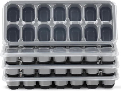 Ice Cube Tray 4 Pack, Easy-Release & Flexible 56 pcs Silicone Ice Cube Trays with Spill-Resistant Removable Lid, Stackable Ice Trays with Covers for Freezer, Cocktail by Jrisbo