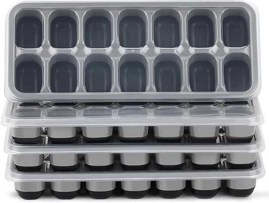 Ice Cube Tray 4 Pack, Easy-Release & Flexible 56 pcs Silicone Ice Cube Trays with Spill-Resistant Removable Lid, Stackable Ice Trays with Covers for Freezer, Cocktail by Jrisbo