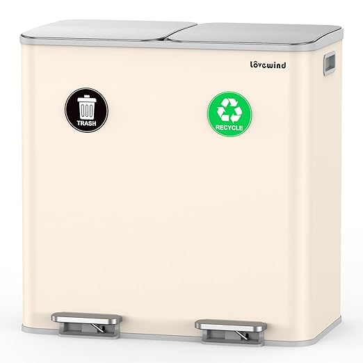 Lovewind Trash Can, 2 x 10.5 Gallon (2 x 40 L) Garbage Can for Kitchen Dual Compartment Recycling Kitchen Step Trash Bin, Stainless Steel Trash and Recycle Bin Combo with Soft-Close Lid, Apricot by LOVEWIND