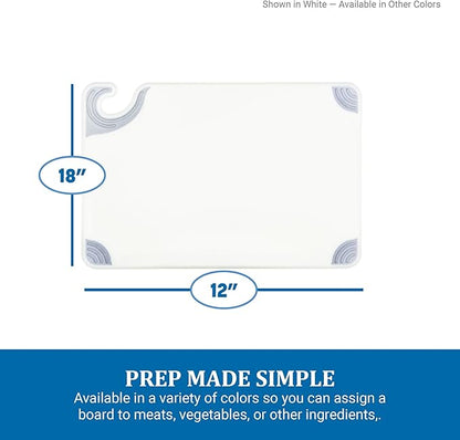 San Jamar Saf-T-Grip Plastic Cutting Board with Safety Hook, 12" x 18" x 0.5", Blue