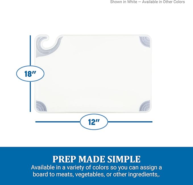 San Jamar Saf-T-Grip Plastic Cutting Board with Safety Hook, 12" x 18" x 0.5", Brown